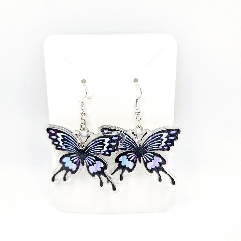 Butterfly Earrings Stainless Steel French Hooks Blue Purple New